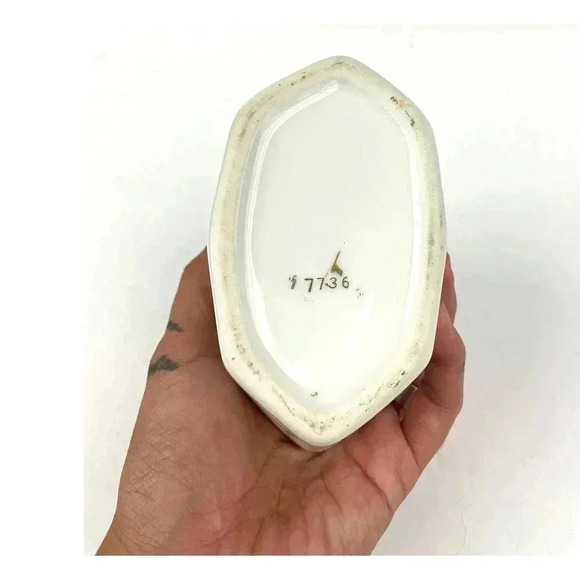 VTG China Spoon Rest Holder Japan 7736 White Gold Trim Flowers Ceramic - Picture 8 of 9